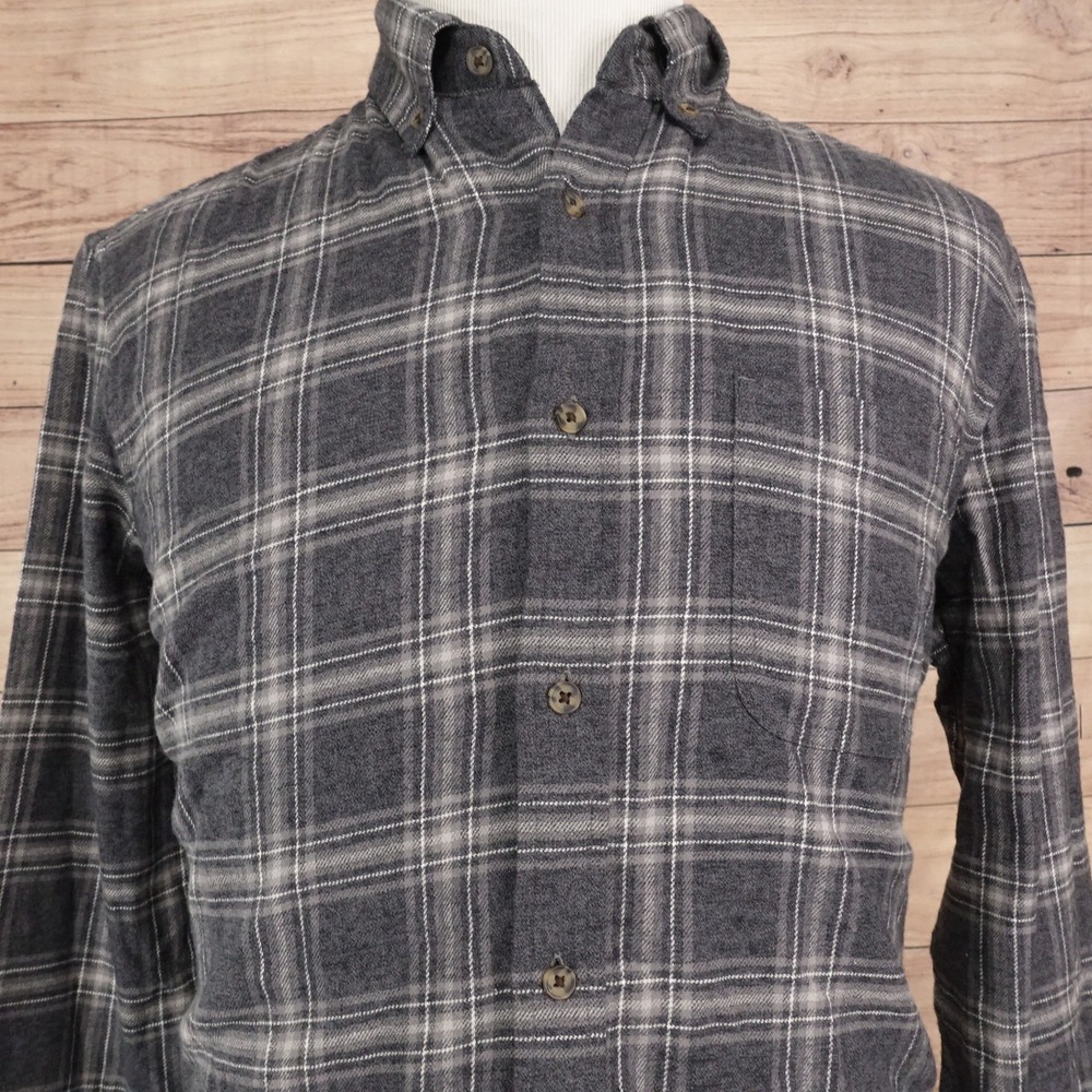 New! 14th & Union Flannel Shirt Men Large Gray Black Trim Fit Plaid Button Down